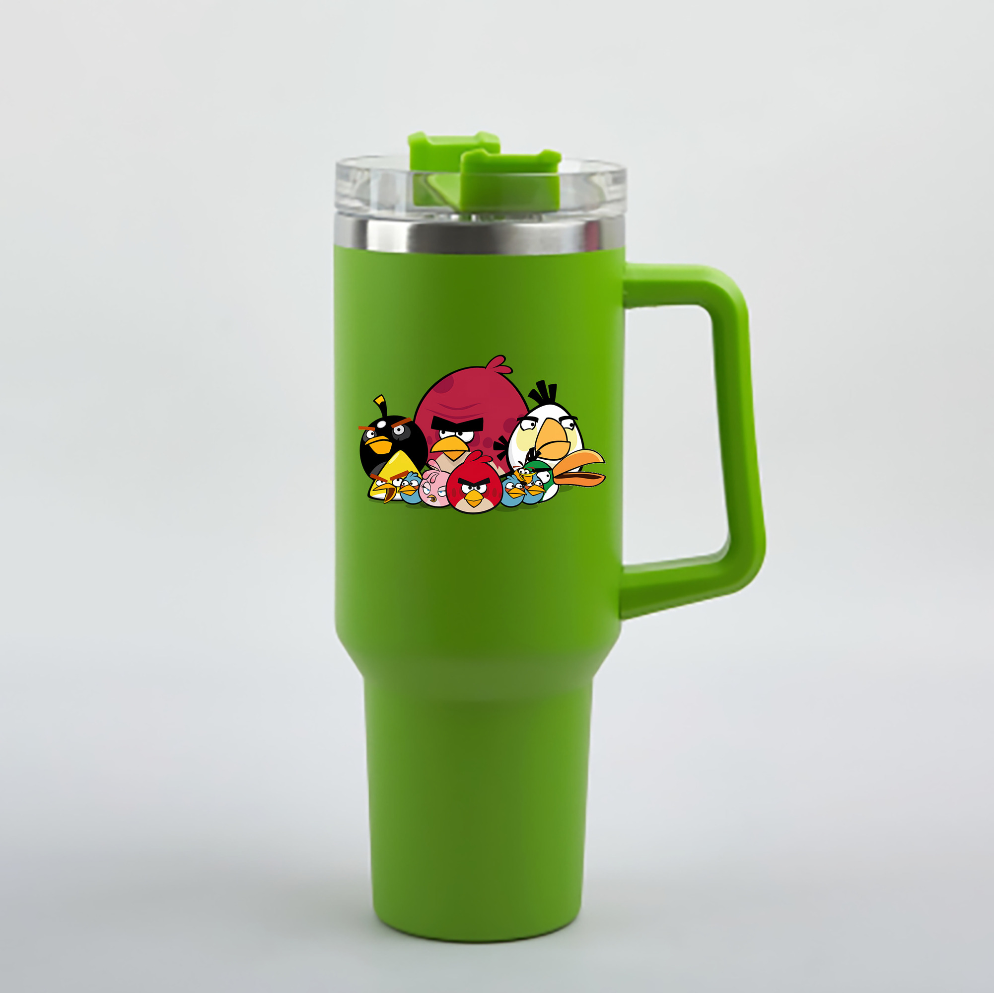 （画像用） Angry Birds アングリーバード 1200mL車用タンブラー - クリスタルステッカー（プラスチックストロー付き）